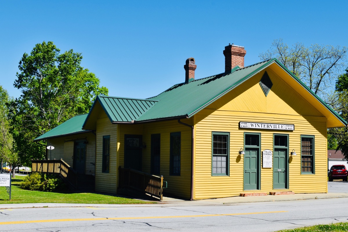 The historic railroad depot in Winterville, Georgia